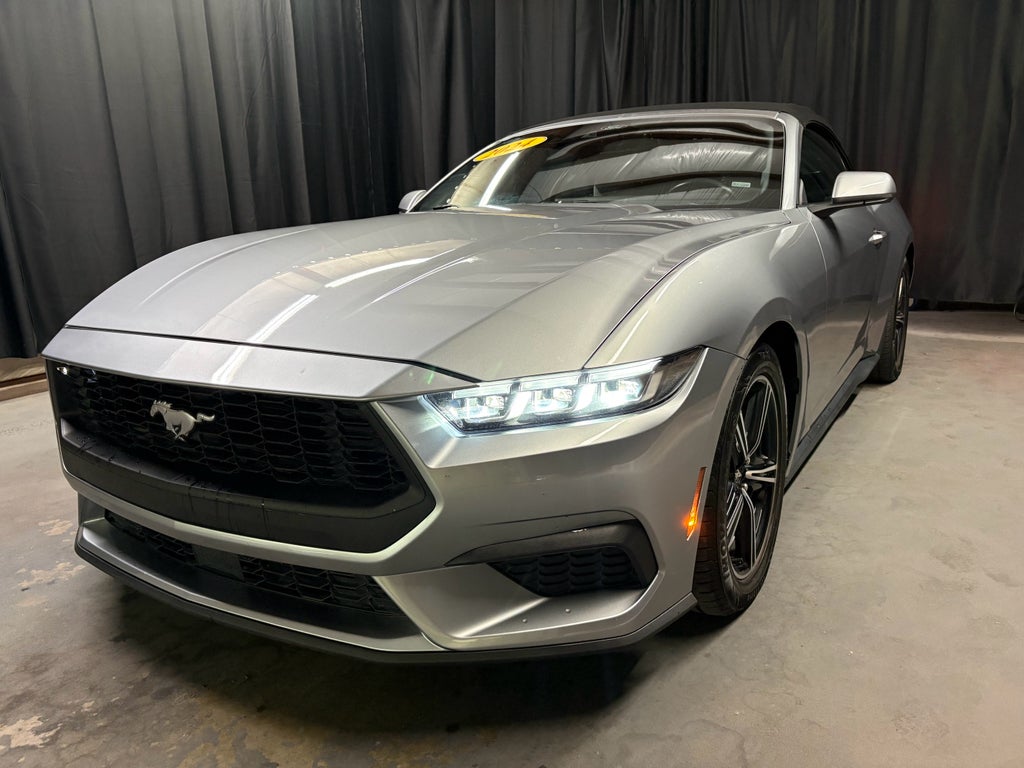 2024 Ford Mustang EcoBoost Premium Convertible in Silver — front three-quarter view