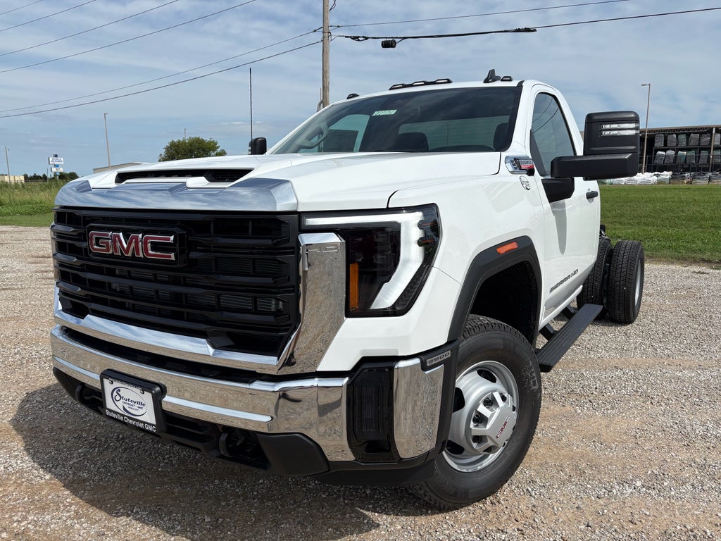 2026 GMC Sierra 3500 HD Chassis Cab Pro in Summit White — front three-quarter view