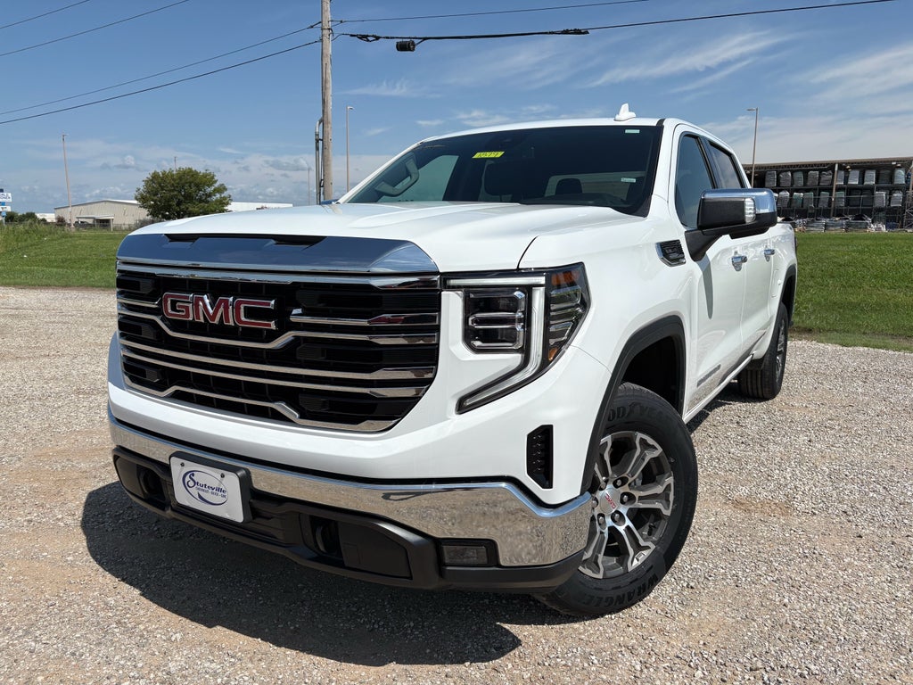 2025 GMC Sierra 1500 SLT in Summit White — front three-quarter view